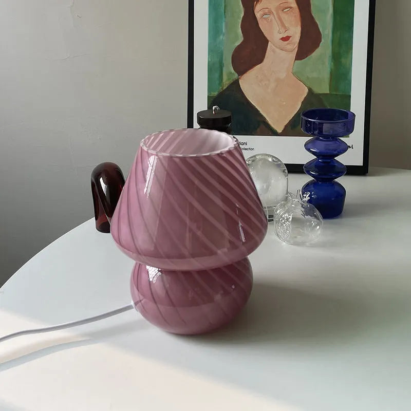 Hand-blown glass bedside lamp with bubble design USB powered warm LED bulb 19cm
