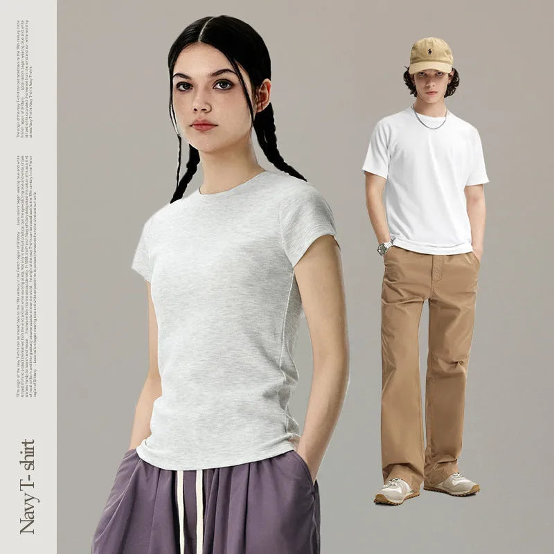Slim fit men's cotton blend T-shirt and vest in black, beige, and grey colours on a hanger.