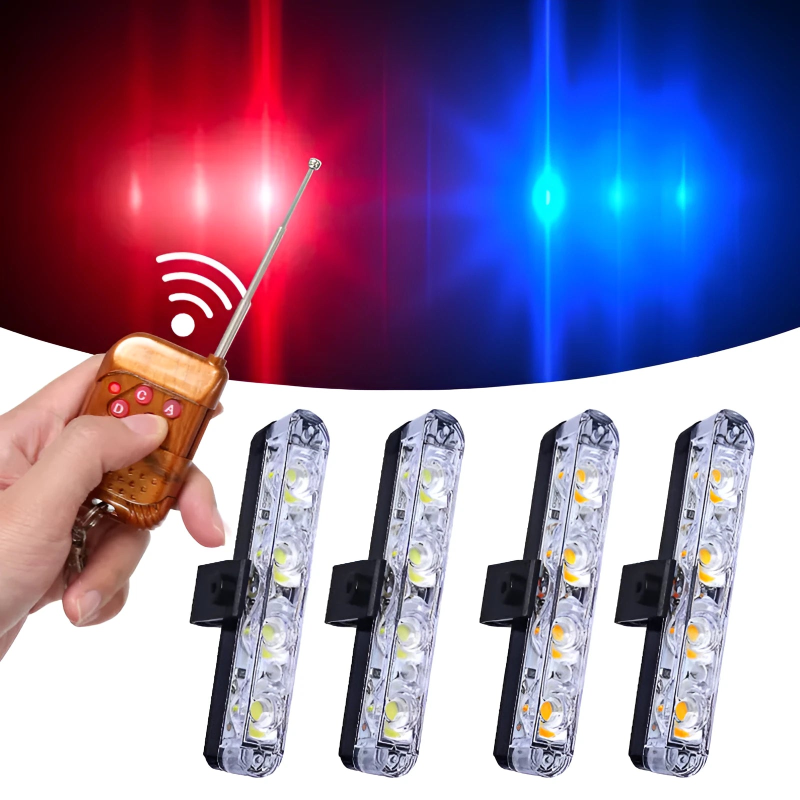 Black car mounted LED emergency warning light with wireless remote control for vehicle hazard situations