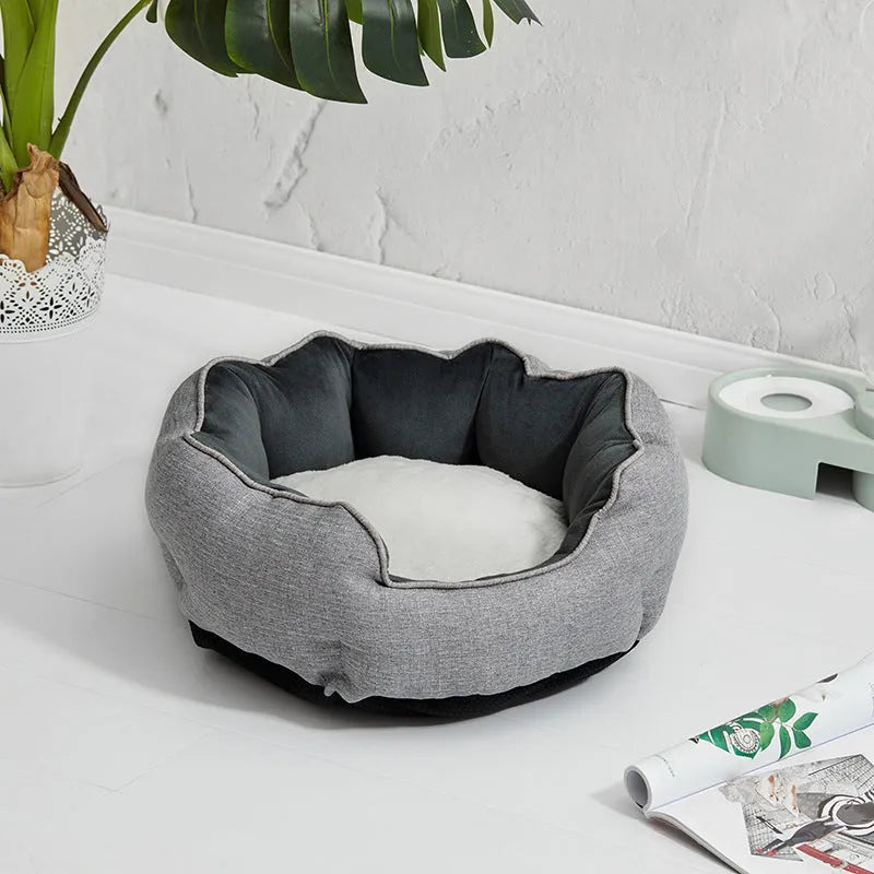Blue octagonal pet sofa bed with removable mats for cats and small dogs