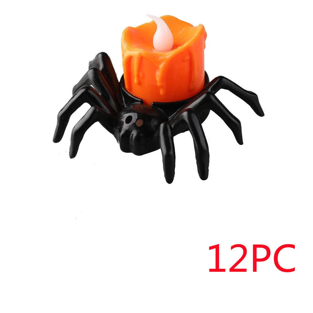 Halloween spider candlestick ornament plastic decoration with battery operated candle light