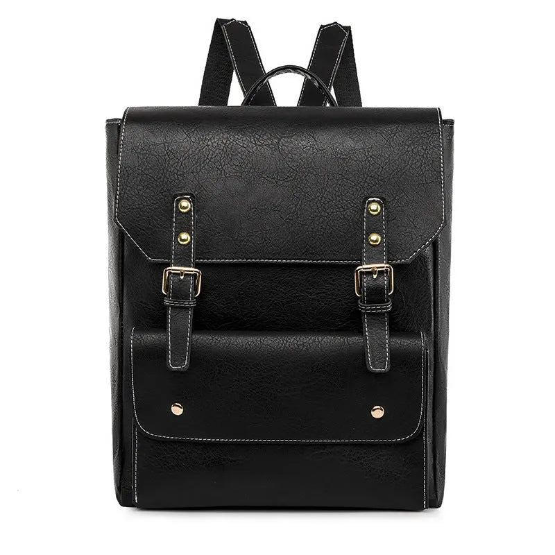Korean style retro simple backpack in soft PU leather available in four neutral colours