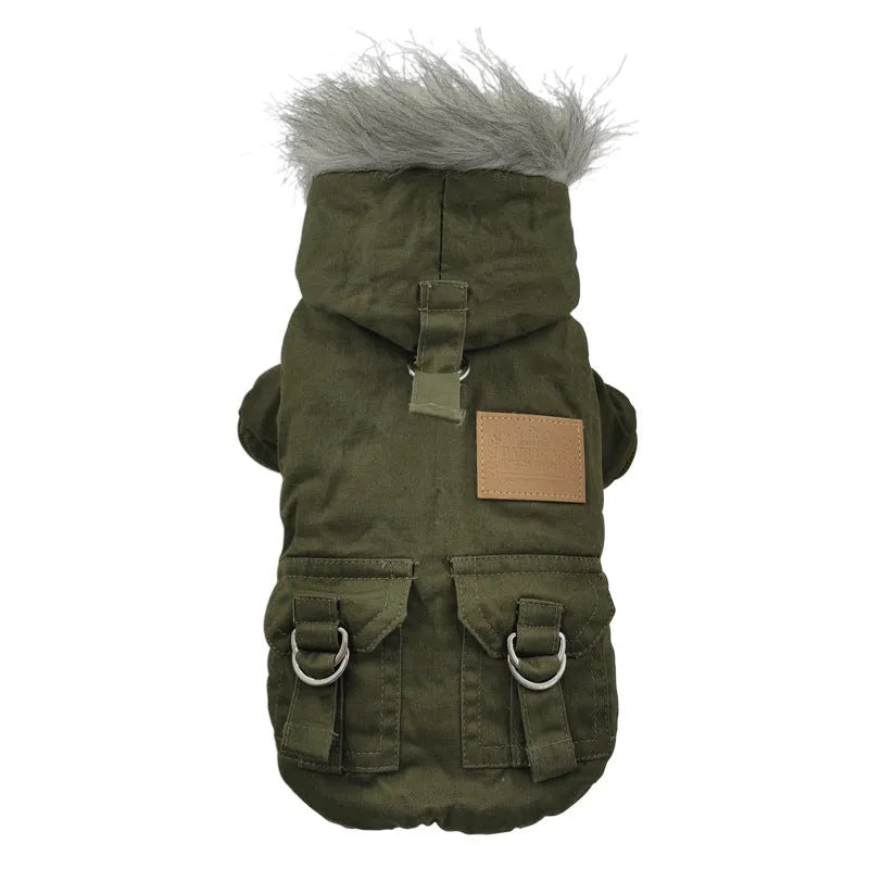Padded cotton dog coat for small dogs in army green, quilted plain pattern