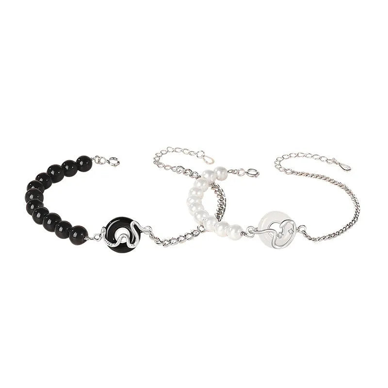 New Chinese style 925 sterling silver couple bracelet with safety peace buckle and snake design.