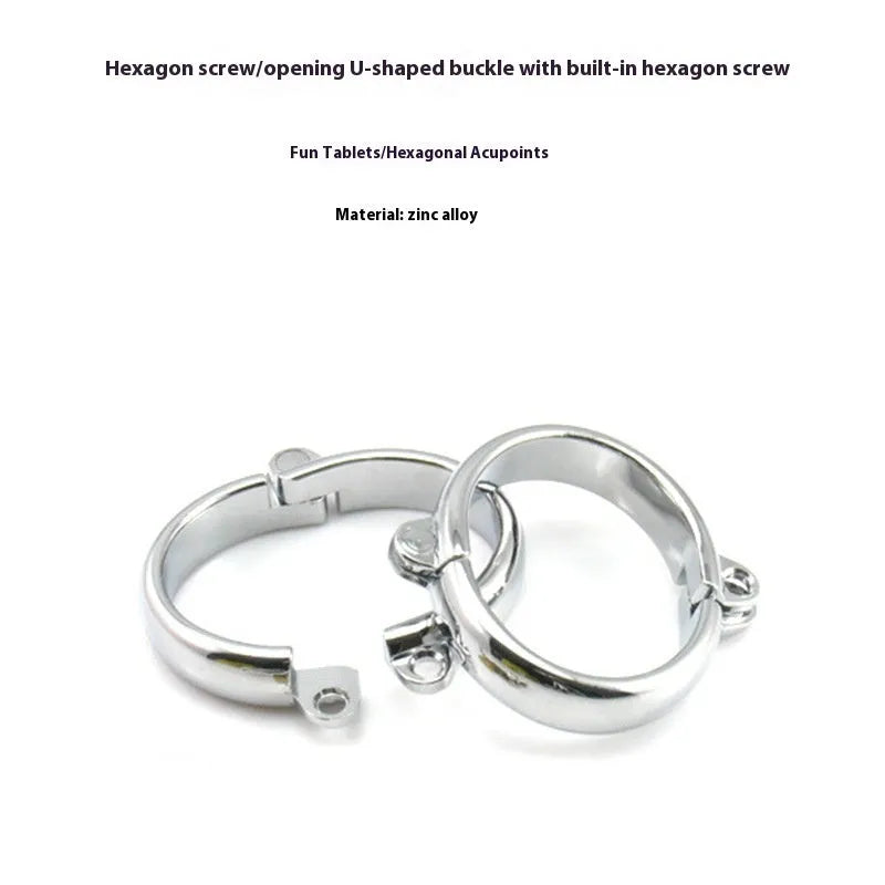 Silver zinc alloy handcuffs and footcuffs set with stainless steel bracelet for adult novelty use