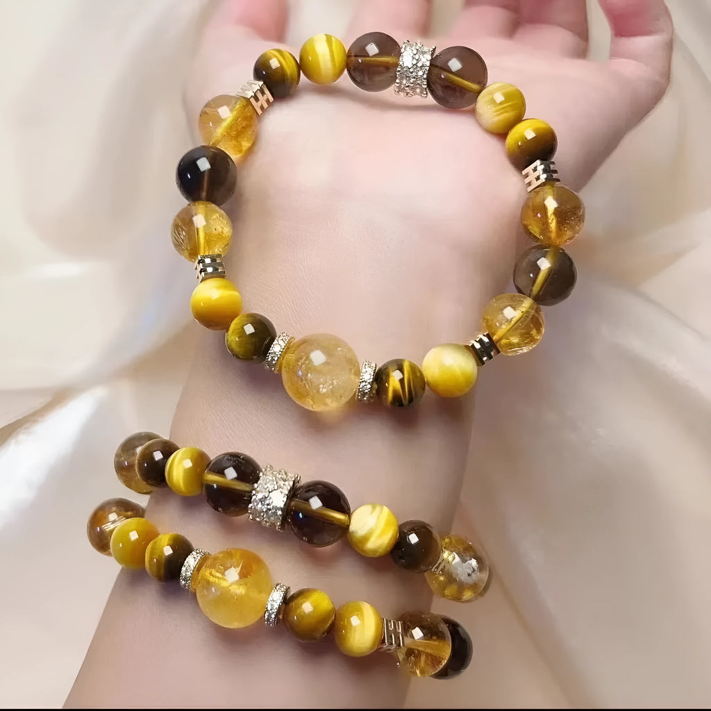 Women's natural yellow tower crystal string bracelet with 10mm artificial crystal beads