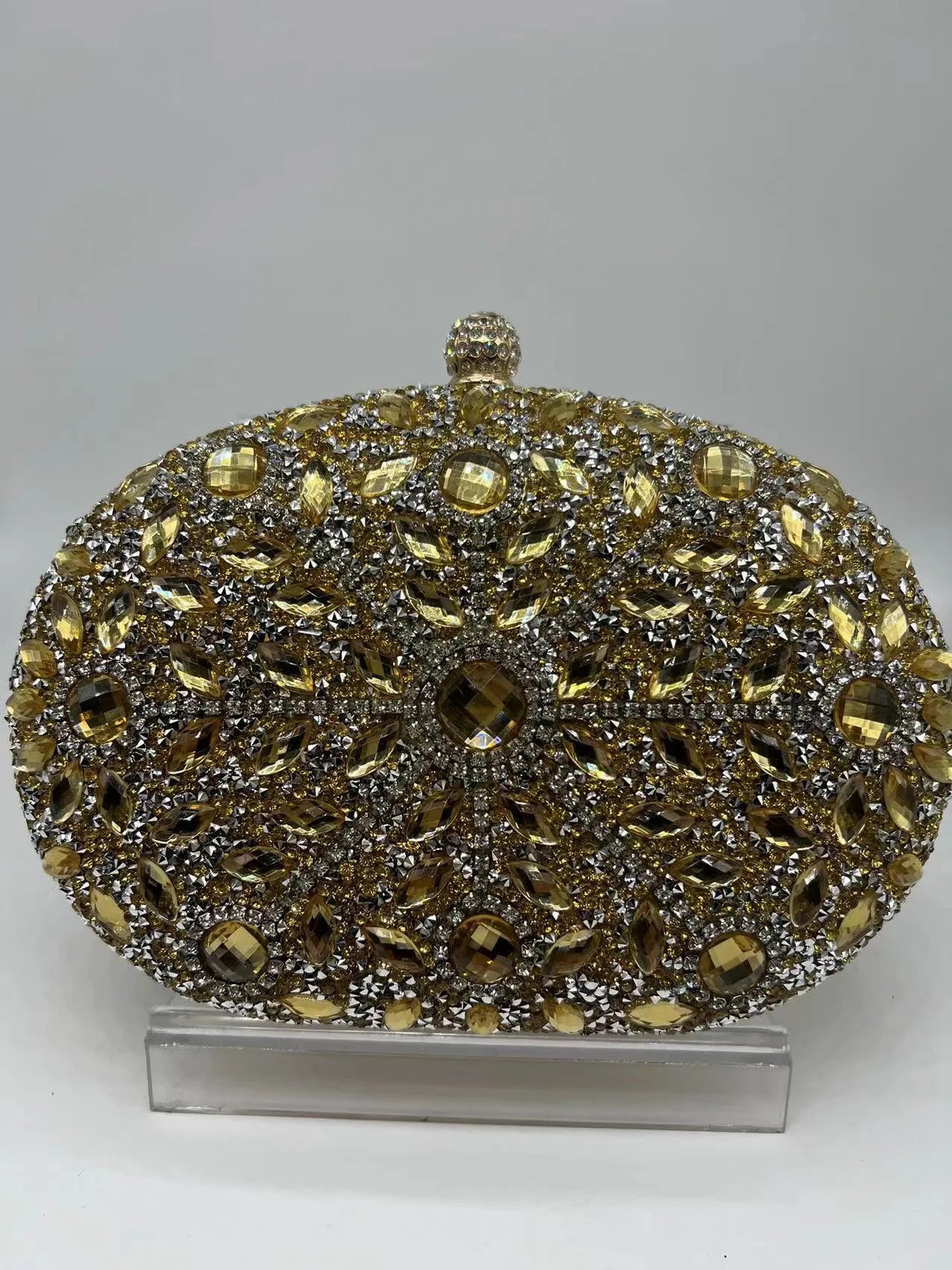 European retro style women's banquet handbag with hardware and rhinestone detailing