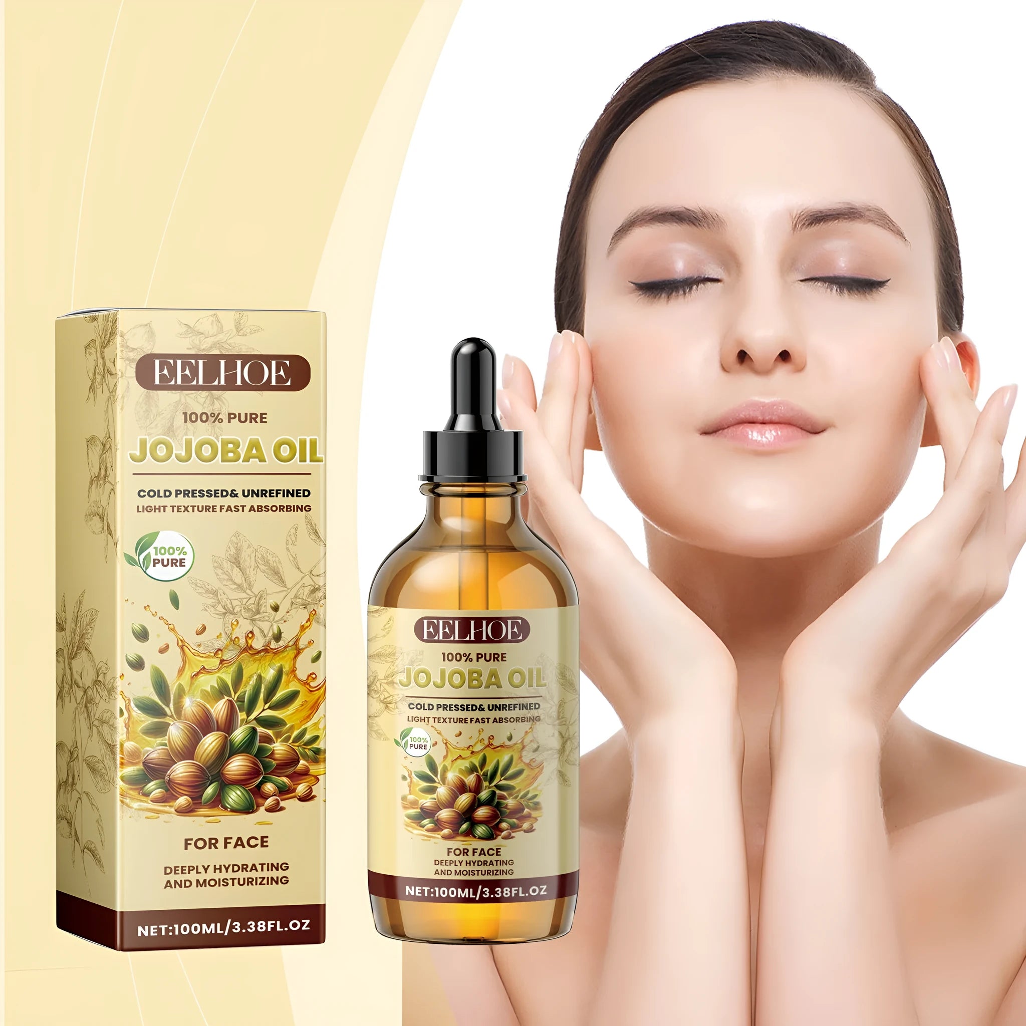 EELHOE Jojoba Face Oil 100ml bottle for facial moisturising brightening and firming skincare