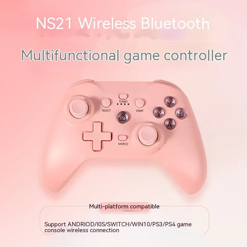 Bluetooth wireless game handle in black, showing buttons, thumbsticks, and Type-C port, for multi-device gaming