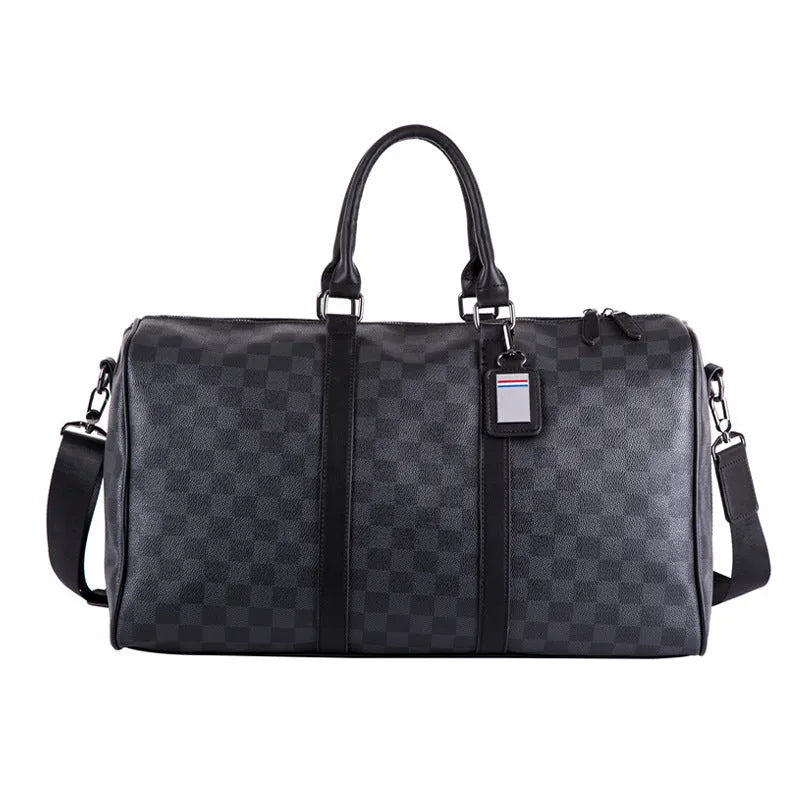 PU leather crossbody bag with sewing thread detail and plaid pattern for 20-35L travel