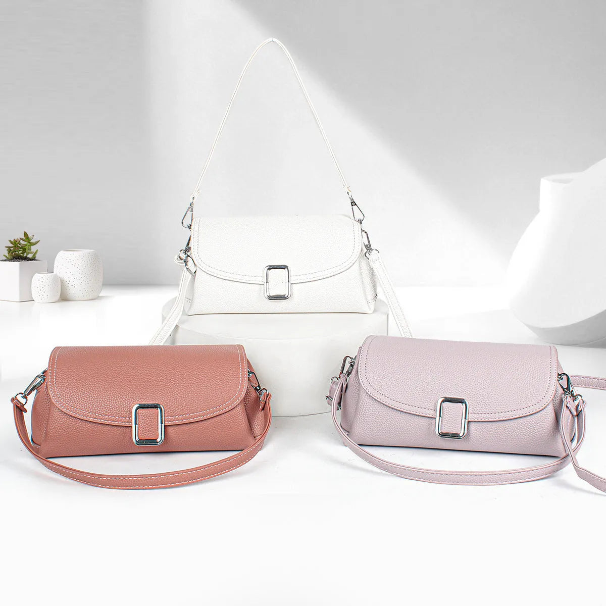 Women's PU leather shoulder handbag with crossbody strap in multiple colour options