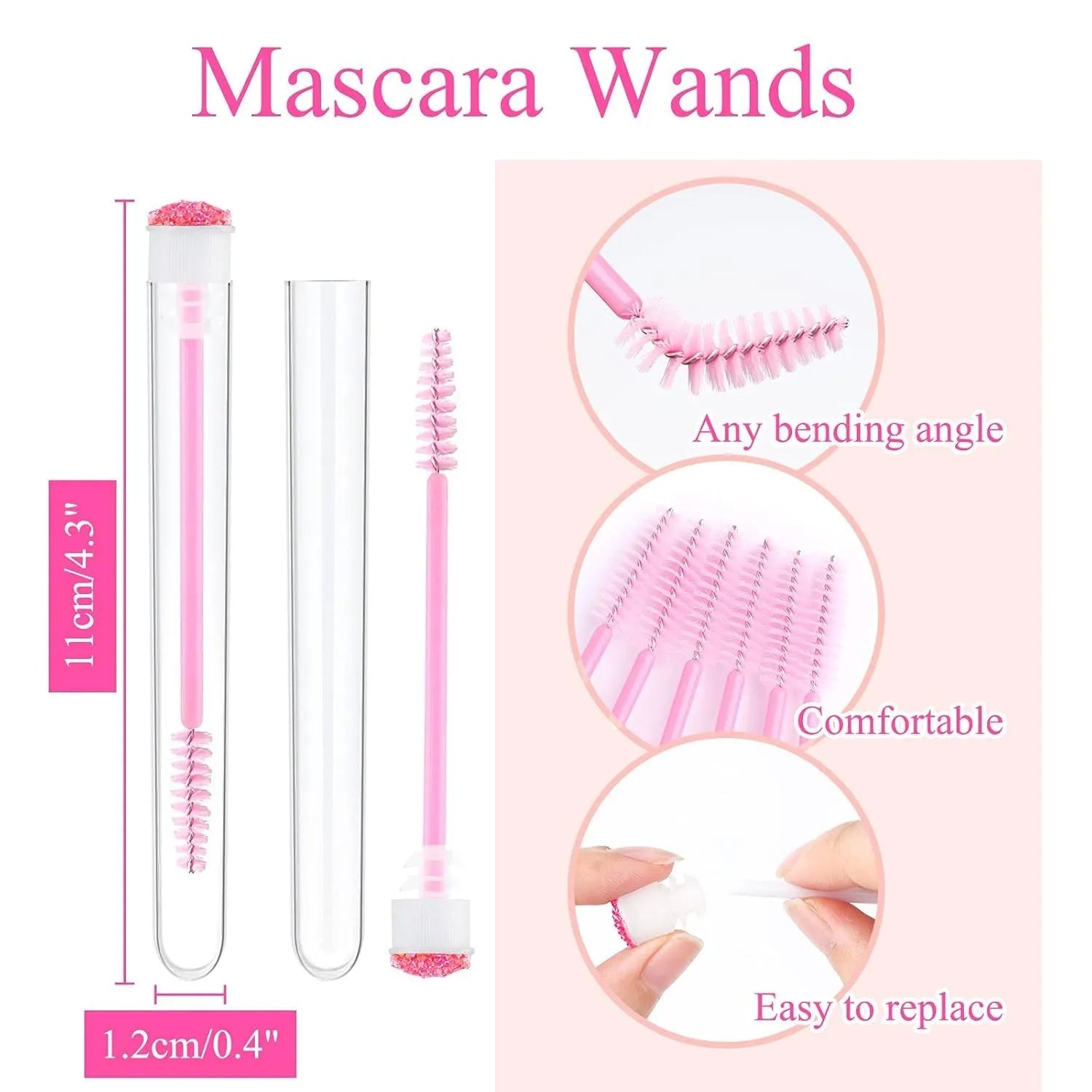 Disposable eyelash spoolie brushes in coloured plastic tubes for mascara and extension cleaning