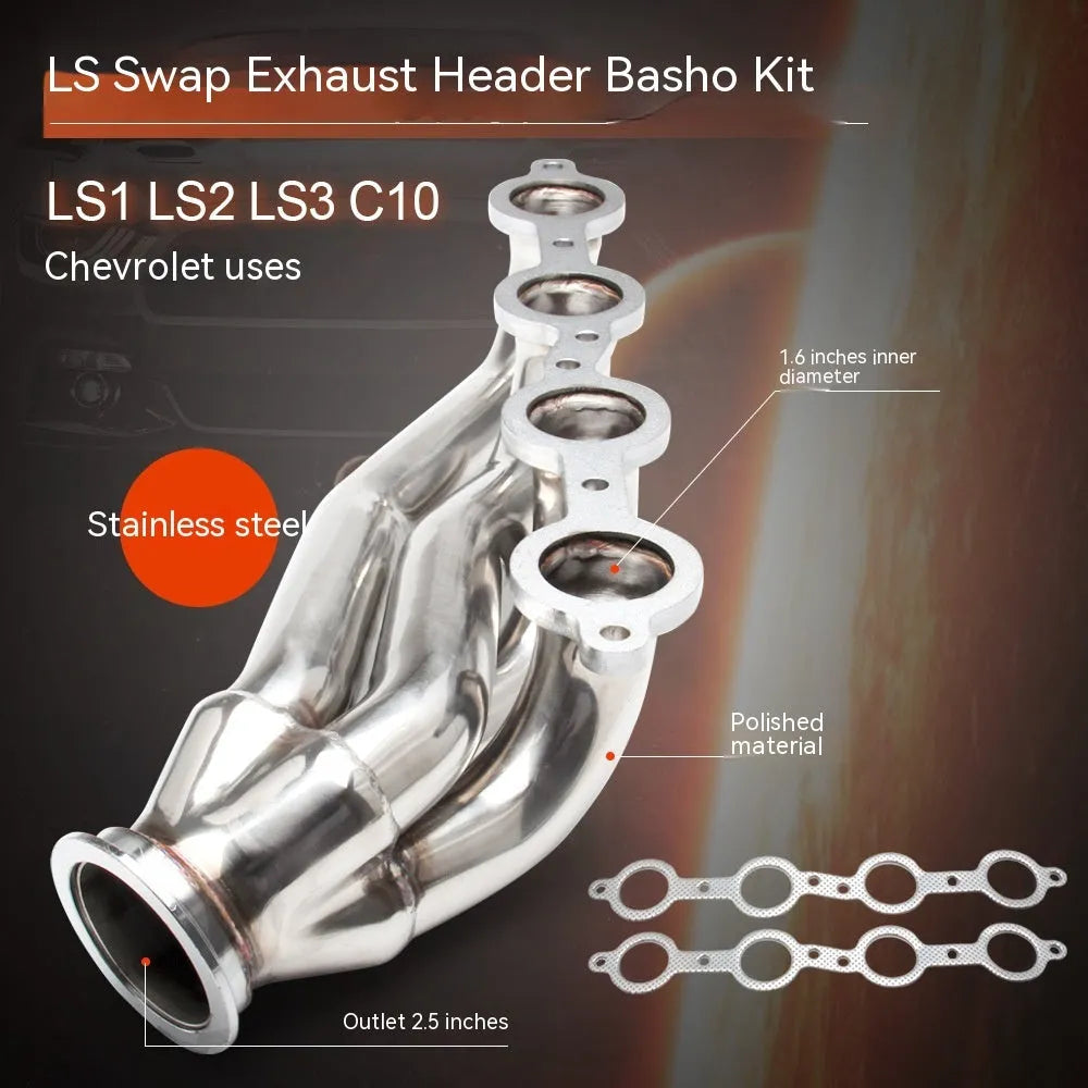 Silver 304 stainless steel performance exhaust manifold for Chevrolet LS1 LS2 LS3 LS6 engines