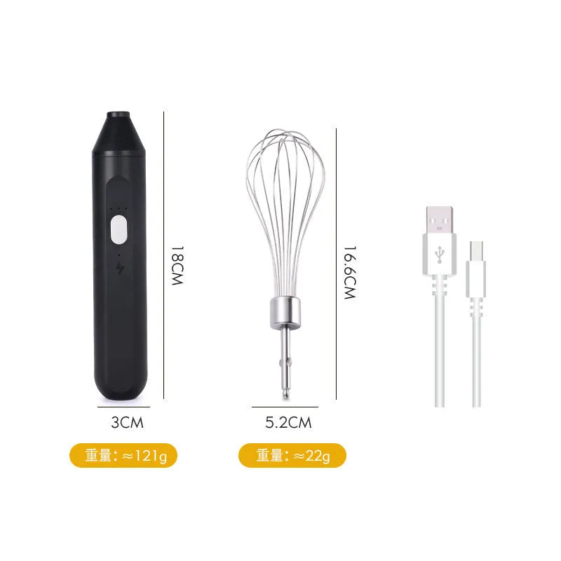 Handheld electric egg beater in black, pink, or white with grow head, 304 stainless steel and ABS, cordless 2000mAh, 18000 rpm.