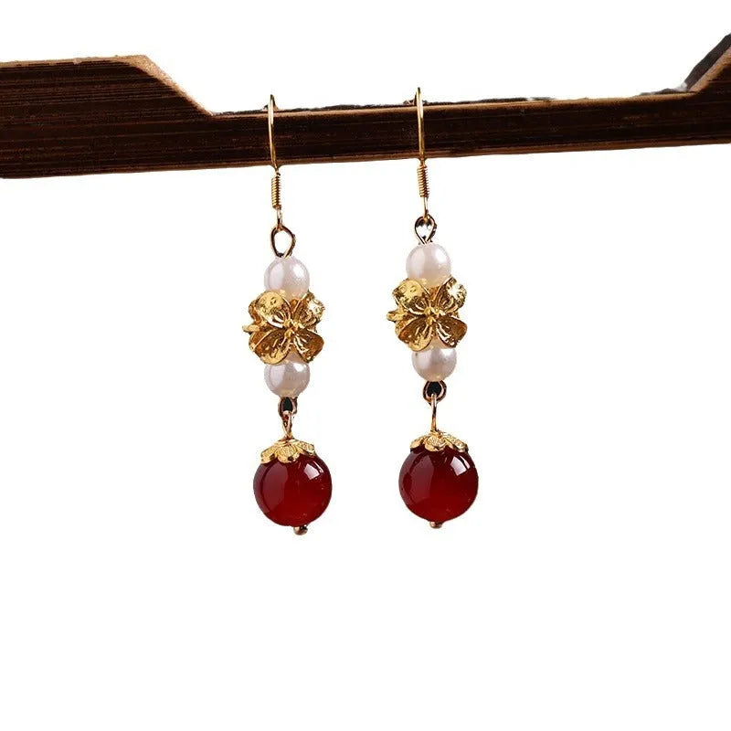 Women's geometric drop earrings with antique retro court styling and electroplated finish
