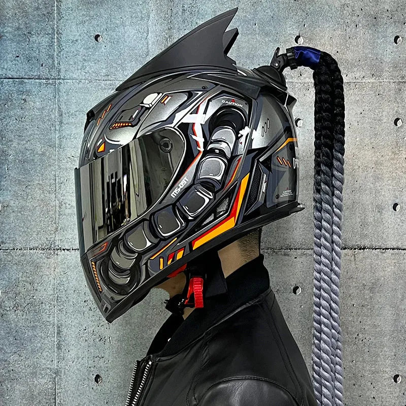 Dirty Braids full-face motorcycle helmet with graphic design options on an ABS shell.