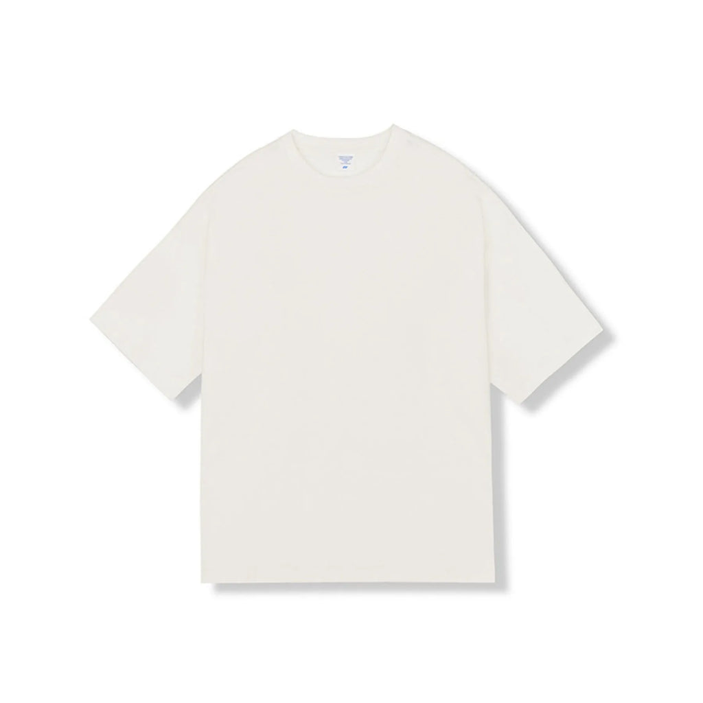 Loose fit combed cotton short sleeve top and pants set in solid colour with drop shoulder design
