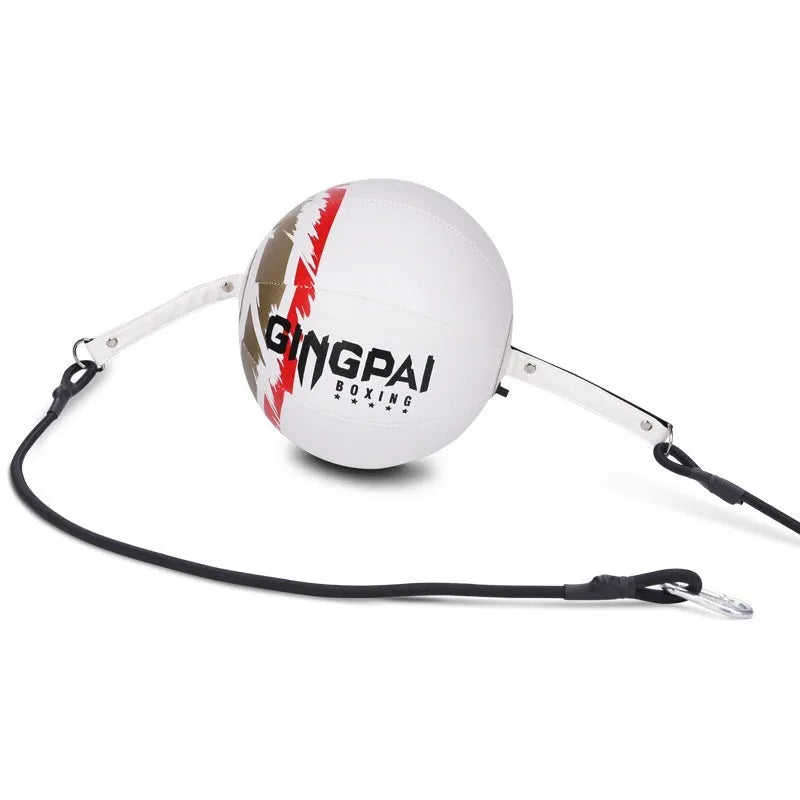 A black hanging boxing speed ball made of PU material for reaction training