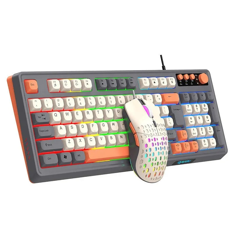 E-sports games keyboard and mouse set in white gray orange with mechanical feel and photoelectric sensor
