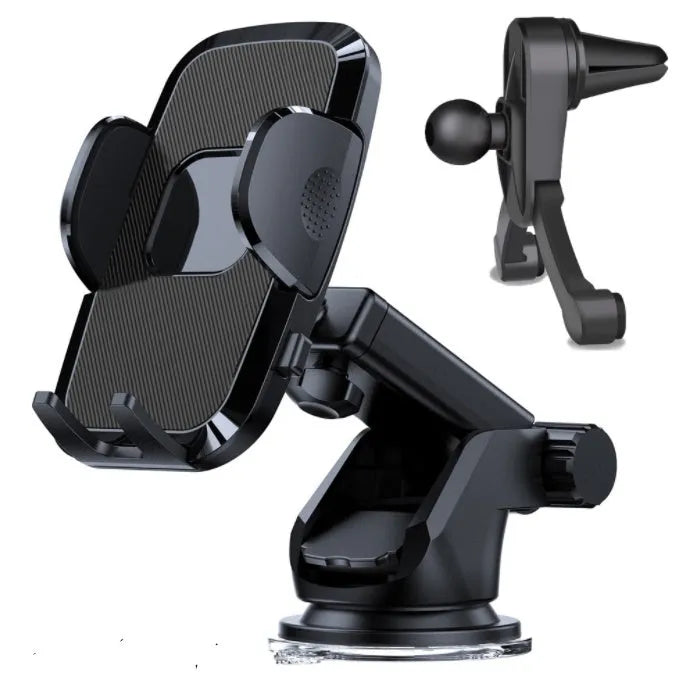 Car mobile phone holder with suction cup mount in multiple style options on a car dashboard