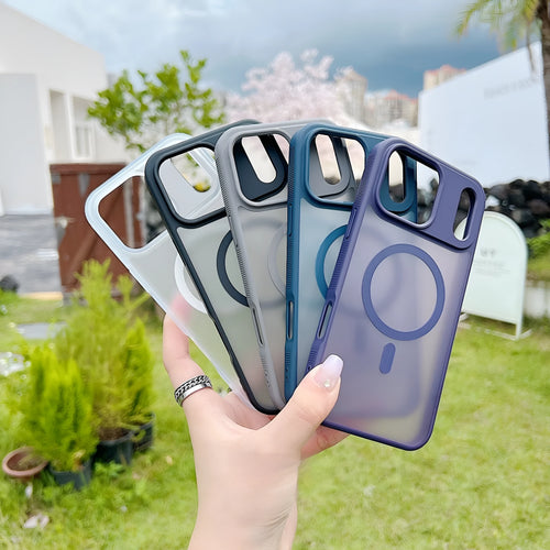 Matte frosted magnetic phone case for Apple iPhone in black, showing front and back view.