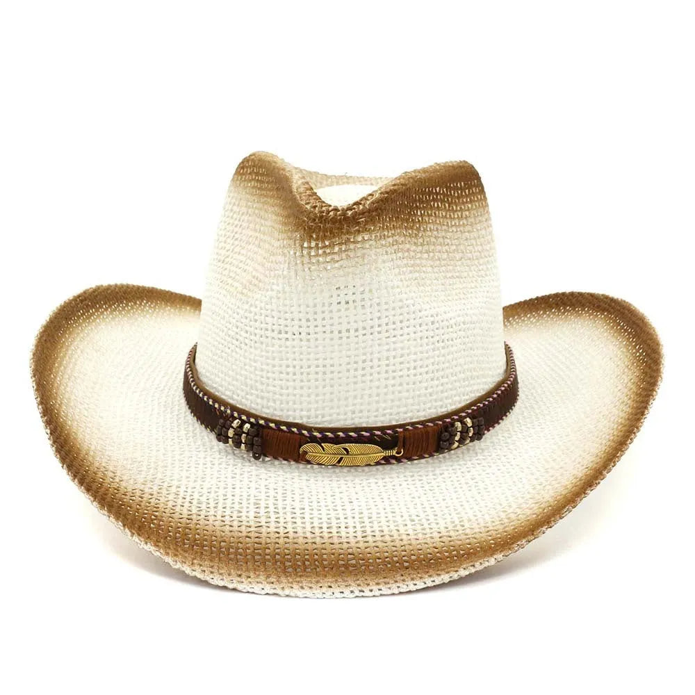 Western style straw cowboy hat with a bell crown, shown in a neutral colour on a plain background.