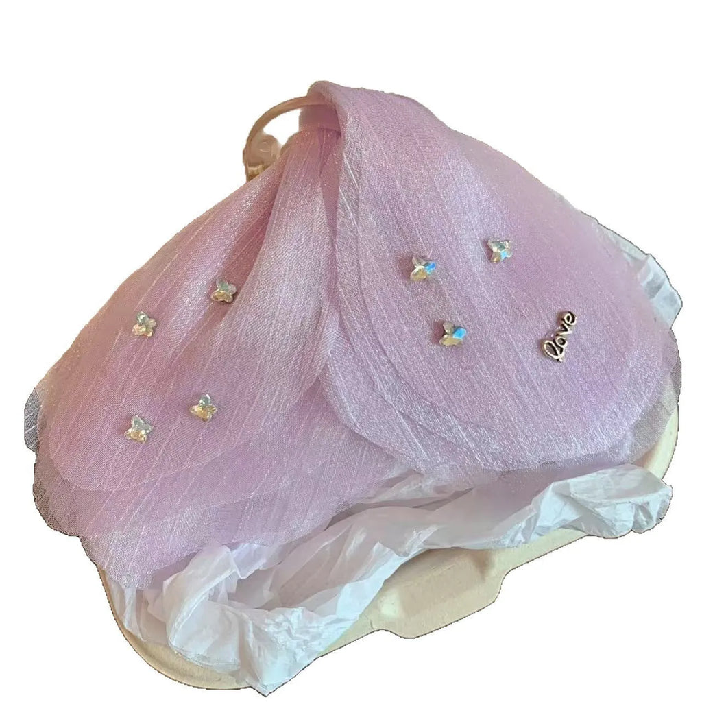 Tulle butterfly hair clip in French retro mesh design, available in five solid colours for women.