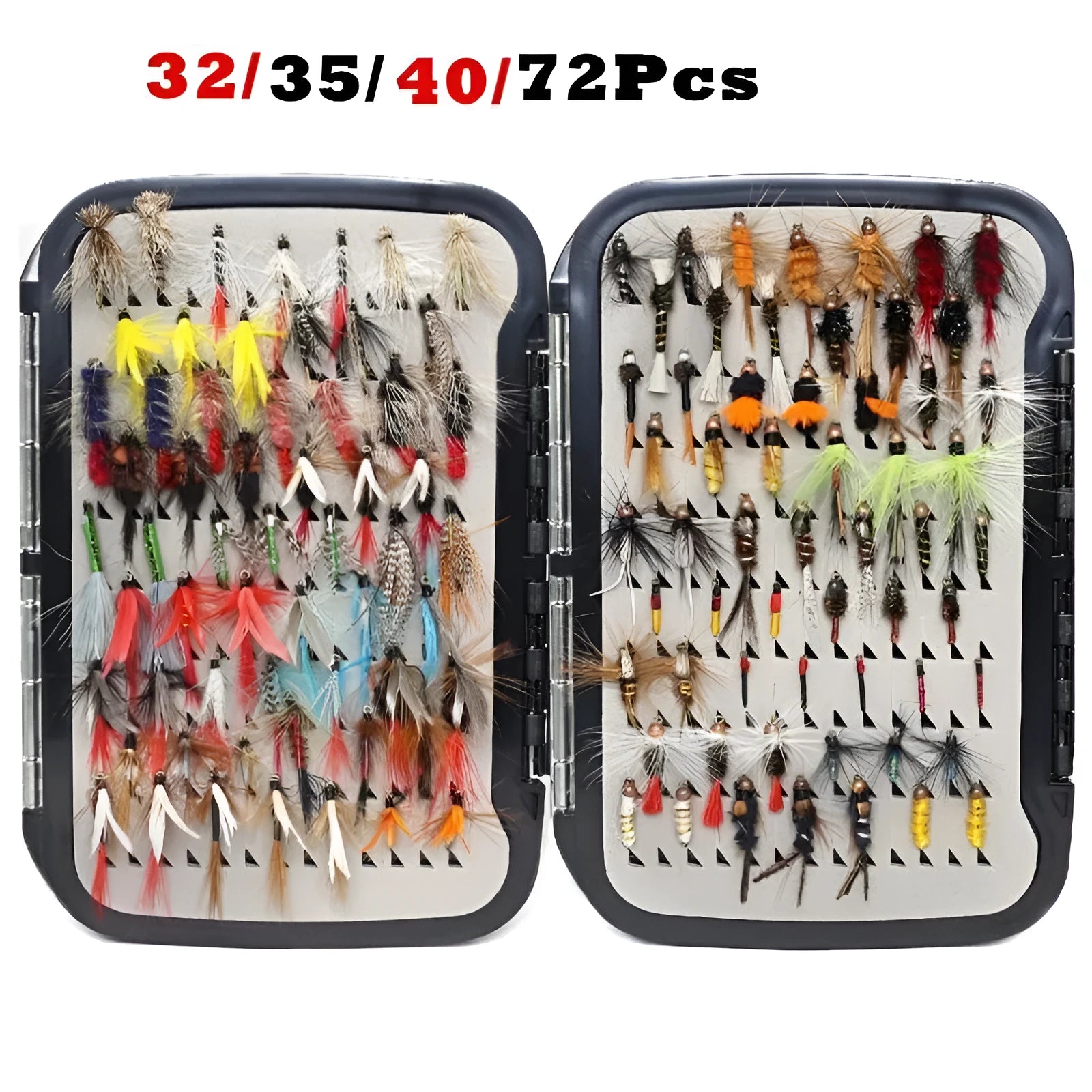 Fly hook micro lure suit with 114 pieces, bionic sequin design, old gun colour, in box display
