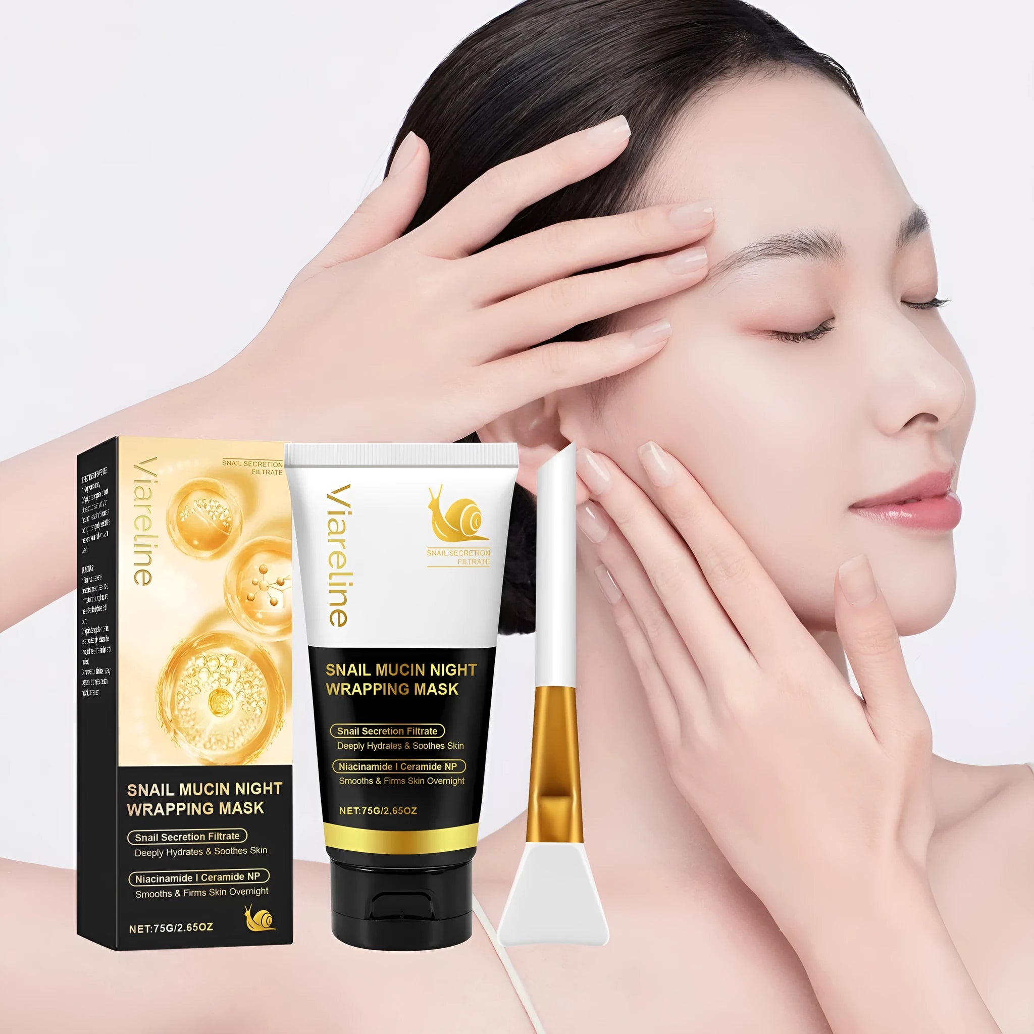 Turmeric sleep mask set with brush applicator in 4.6x4.6x14.2cm packaging