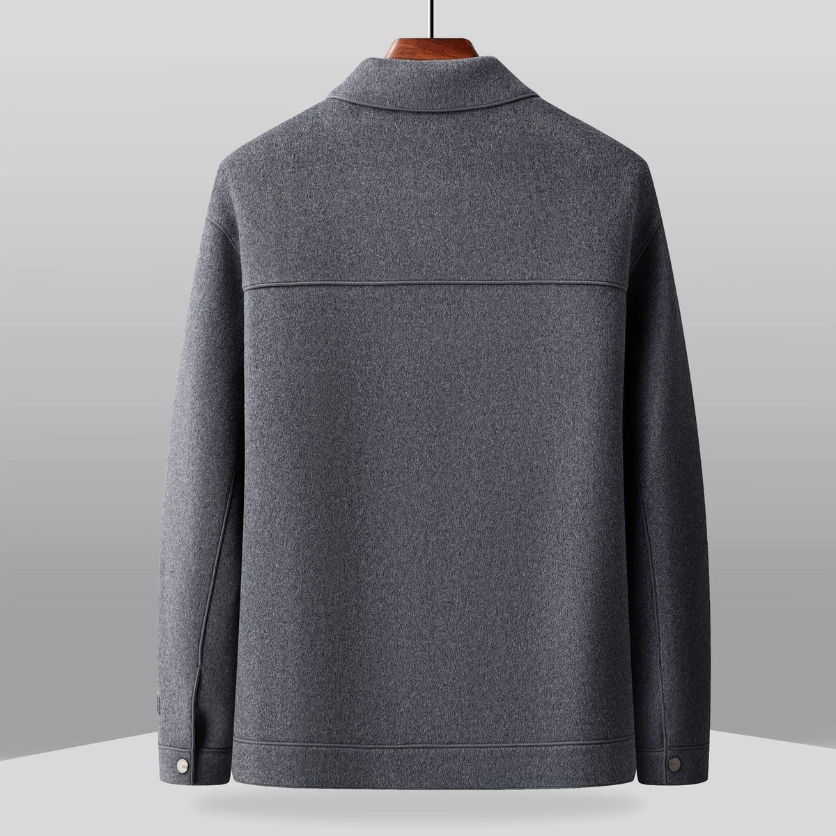Men's double-faced wool lapel jacket in grey, black or khaki, casual solid colour, sizes M to 4XL