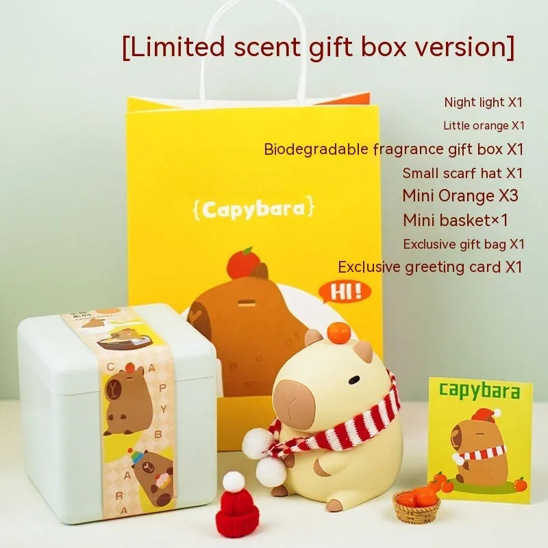 Capybara-shaped silicone night lamp with USB charging port and compact dimensions