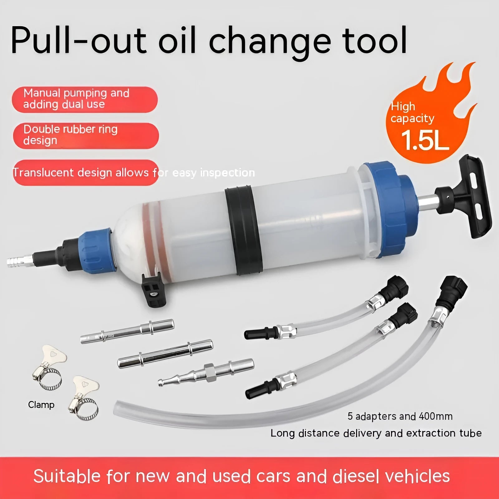Manual oil change pump with dual suction and injection functions in three barrel sizes
