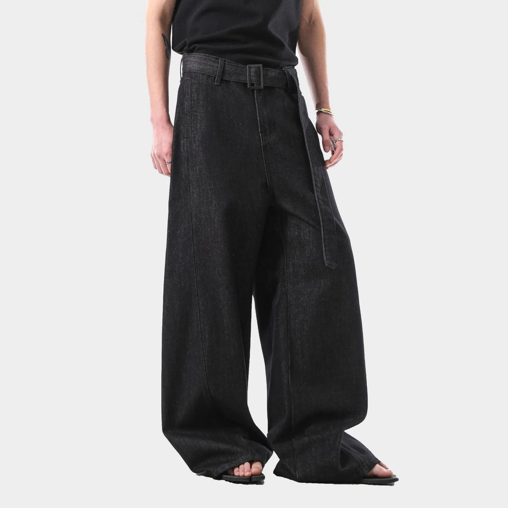 Black and gold American retro high waist straight leg jeans with zip fly