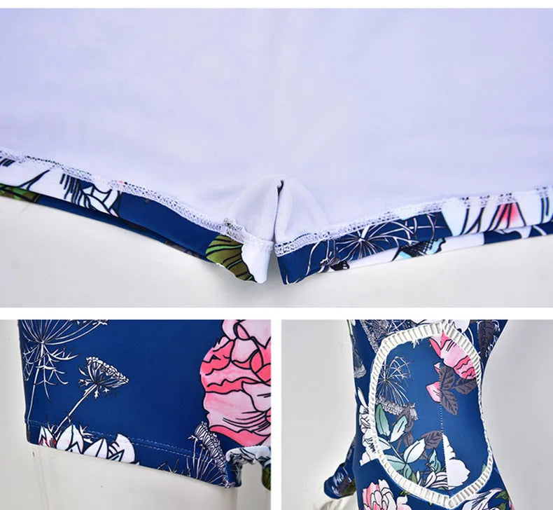 One-piece boxer swimsuit diving suit in nylon with printing pattern in blue or yellow colours