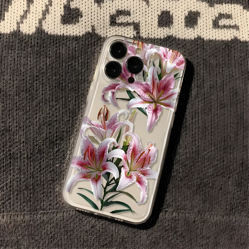 Versatile flower transparent TPU phone case for iPhone with TKKTC flowers lily embossed back cover