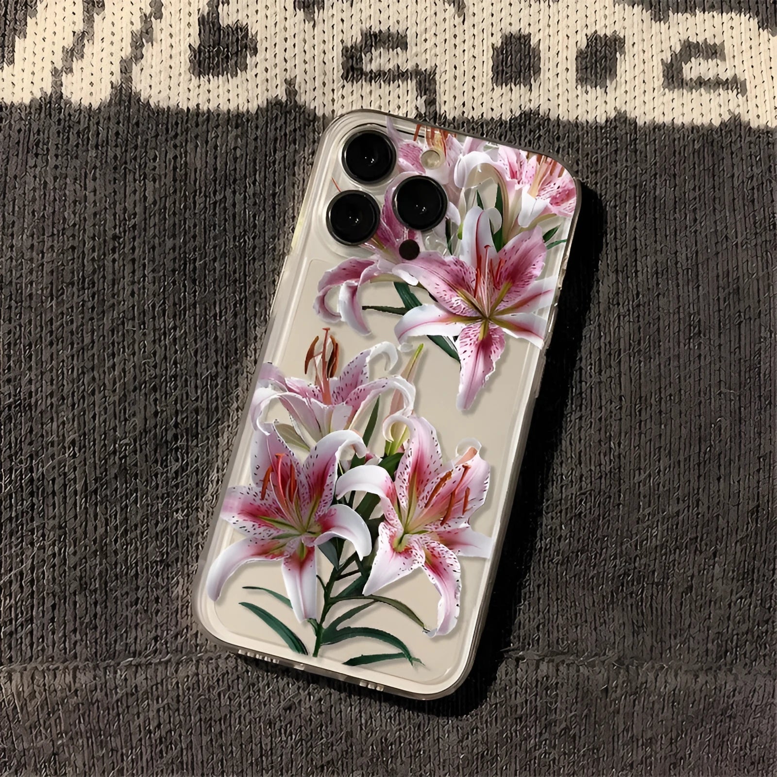 Versatile flower transparent TPU phone case for iPhone with TKKTC flowers lily embossed back cover
