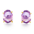 Natural powder amethyst stud earrings in 925 silver with four-claw setting and electroplated finish, one pair