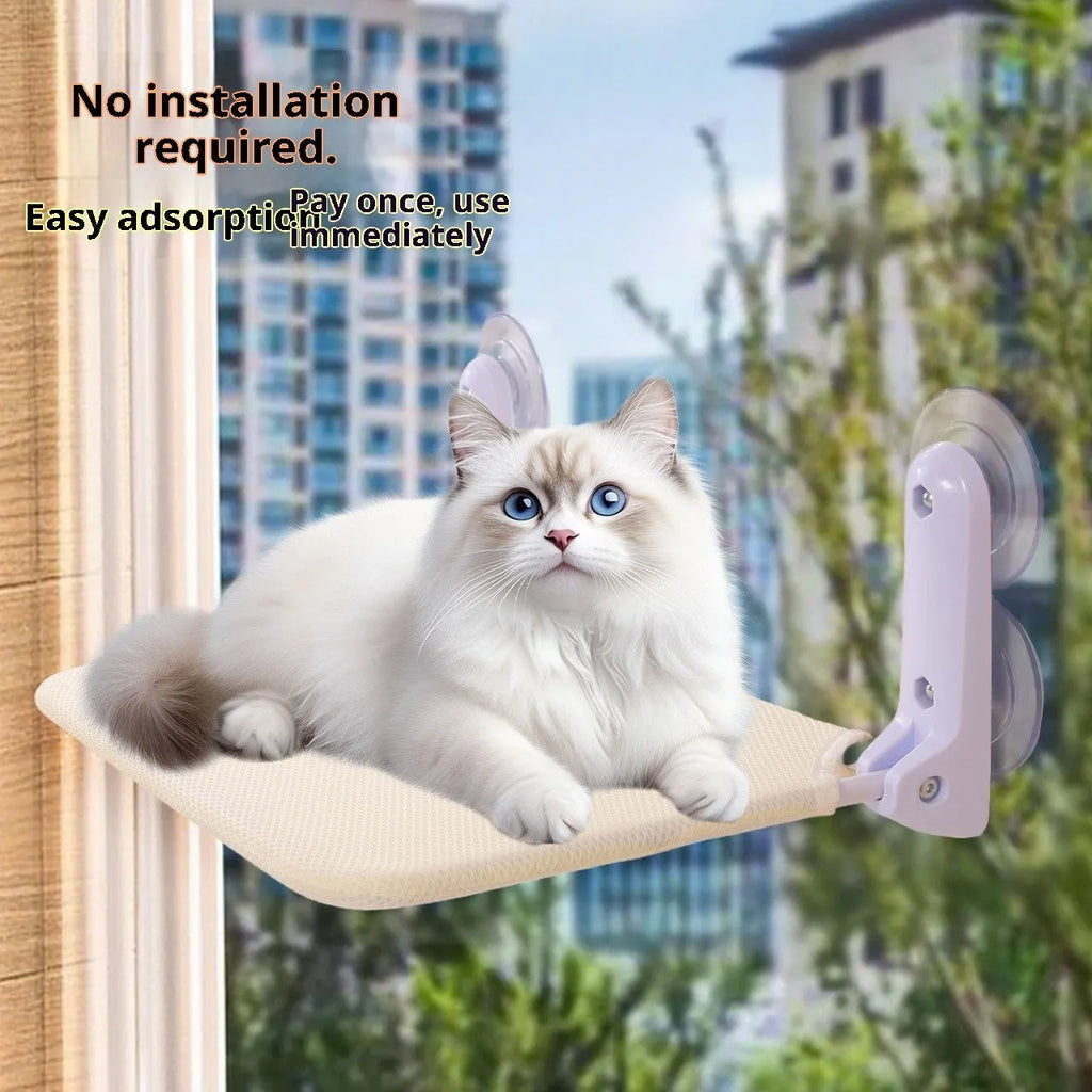 Cat hammock window suction cup hanging hammock with washable cover mesh in beige