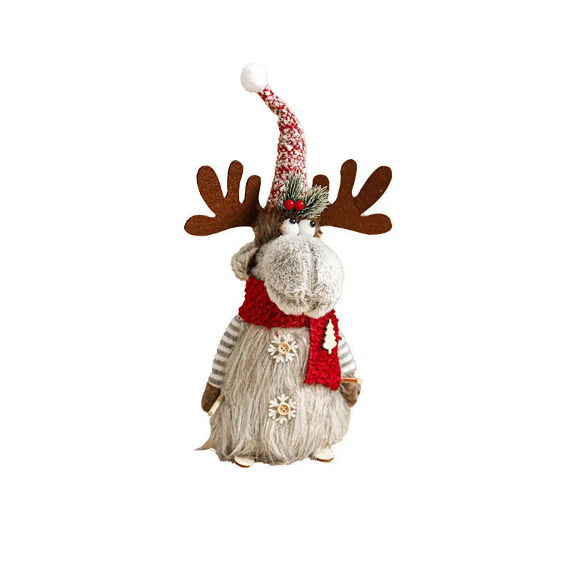 Cartoon plush elk decoration with retractable design in grey sled elk style, made from soft cloth for Christmas home décor.