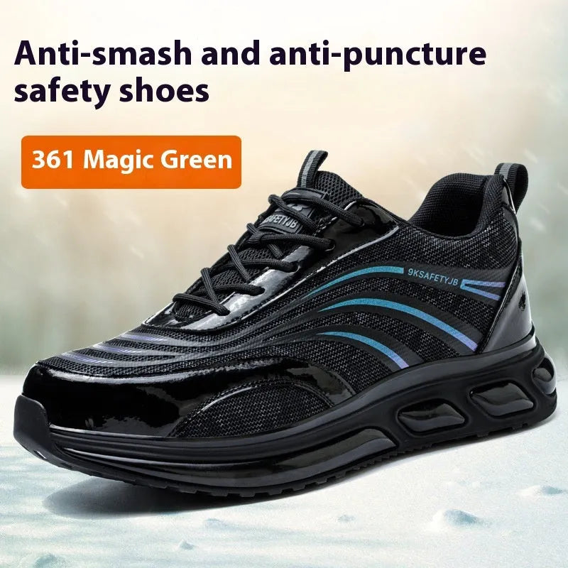 Orange lightweight labour protection safety shoes with leather upper and rubber sole