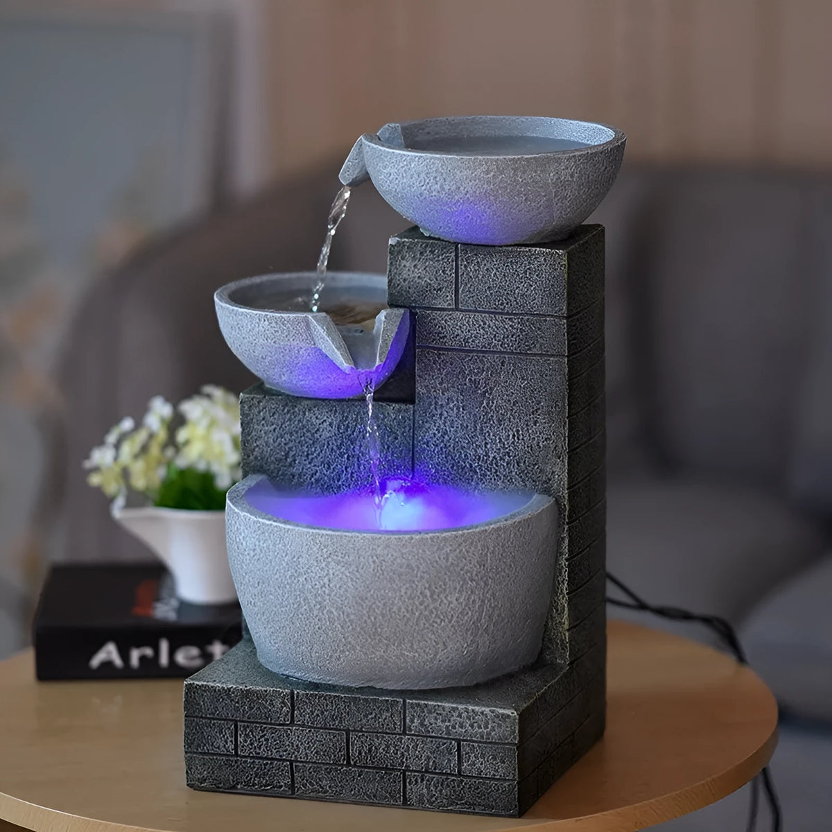 Desktop fountain humidifier hand painted resin light grey 43cm tall 220V US