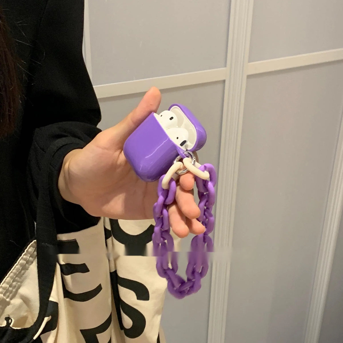 Silicone protective sleeve for AirPods 1/2 and AirPods Pro, purple and green with chain