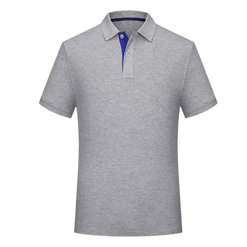Solid colour cotton polo collar casual t-shirt with short sleeves, available in ten colours and sizes S to 4XL