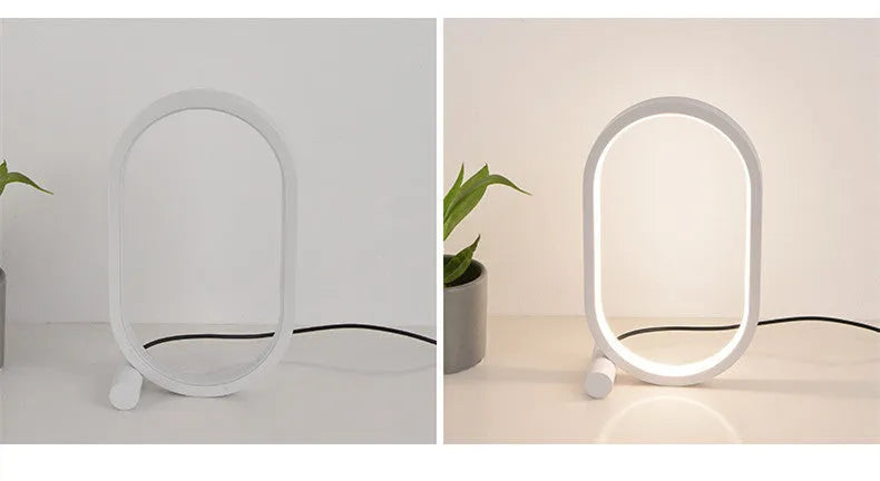 USB plug-in oval acrylic night light with touch control, metal base, and dimmable LED in black