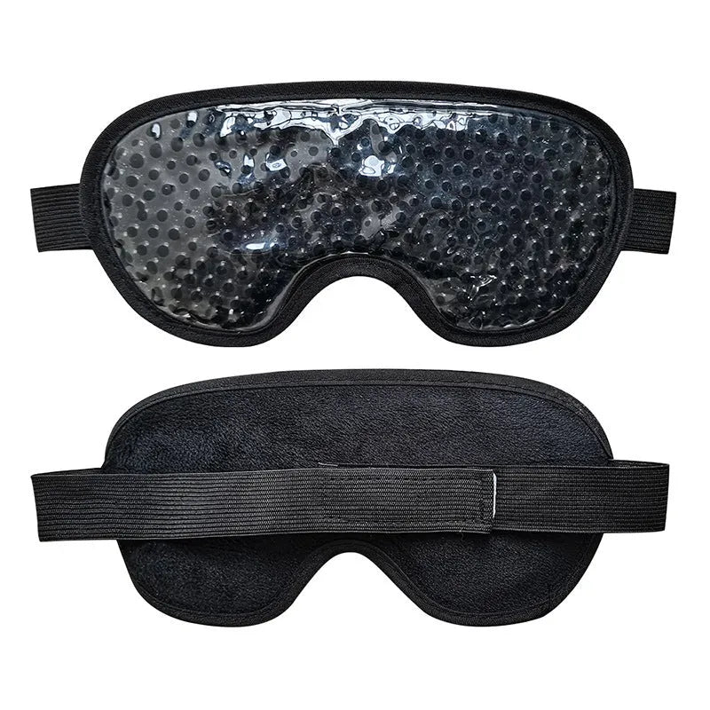 White rechargeable hot and cold compress eye massager with portable design and included eye mask