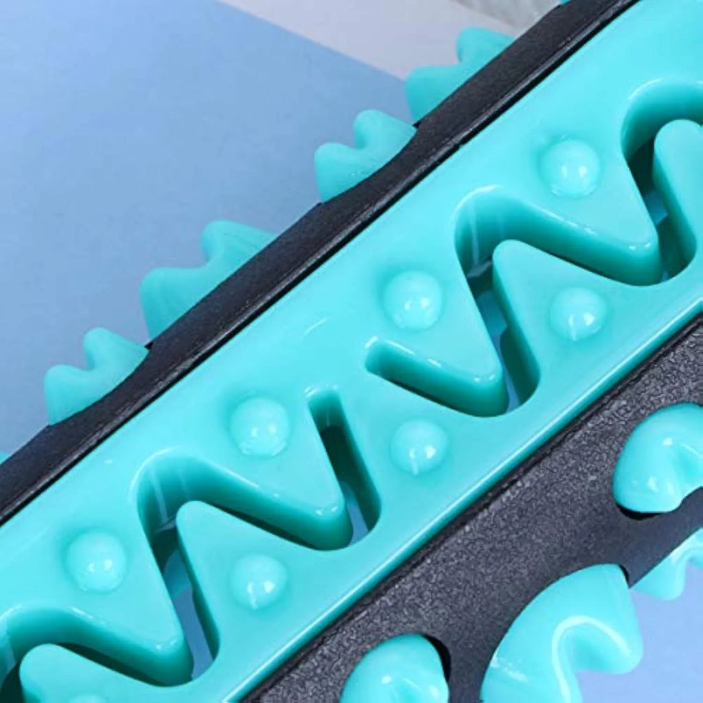 Natural rubber dog toothbrush chew toy in blue, measuring 15cm long