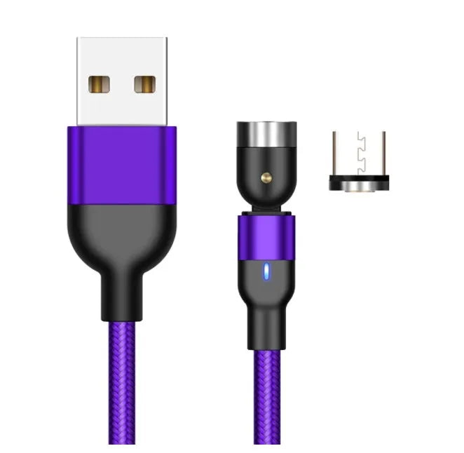 Essager rotating magnetic USB charging cable with blue LED light showing 360-degree rotation