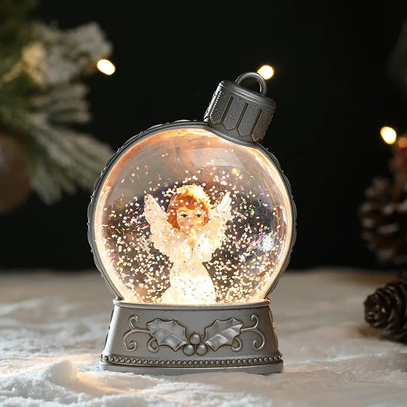 Four LED Christmas luminous simulation flame light decorations showing old man, snowman, child tree and angel designs