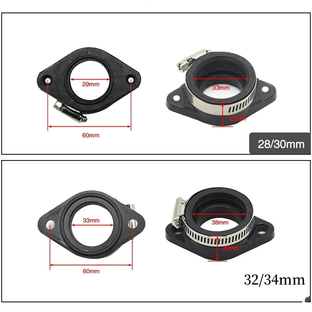 Carburetor intake tube interface adapter for UTV ATV, compatible with PWK PE VM24 OKO KOSO KEIHIN carburettors, sizes 33 and 38