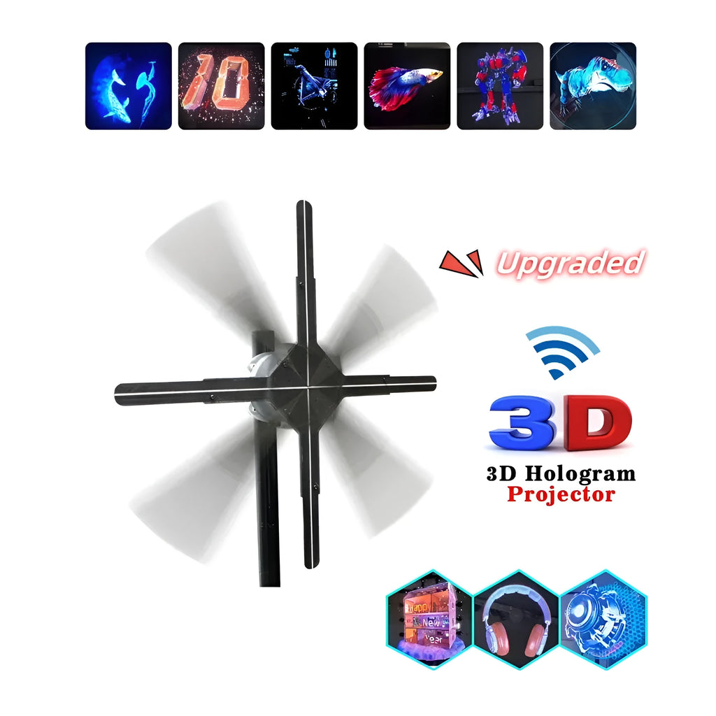 Naked eye 3D holographic advertising machine fan screen with black housing